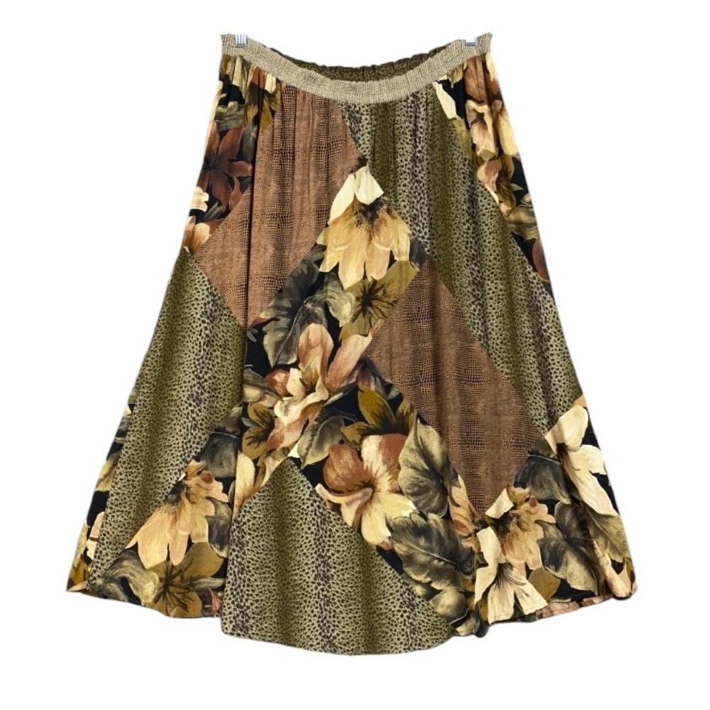 Carole Little Boho Skirt Womens Size 16W Patchwork Floral Animal Print